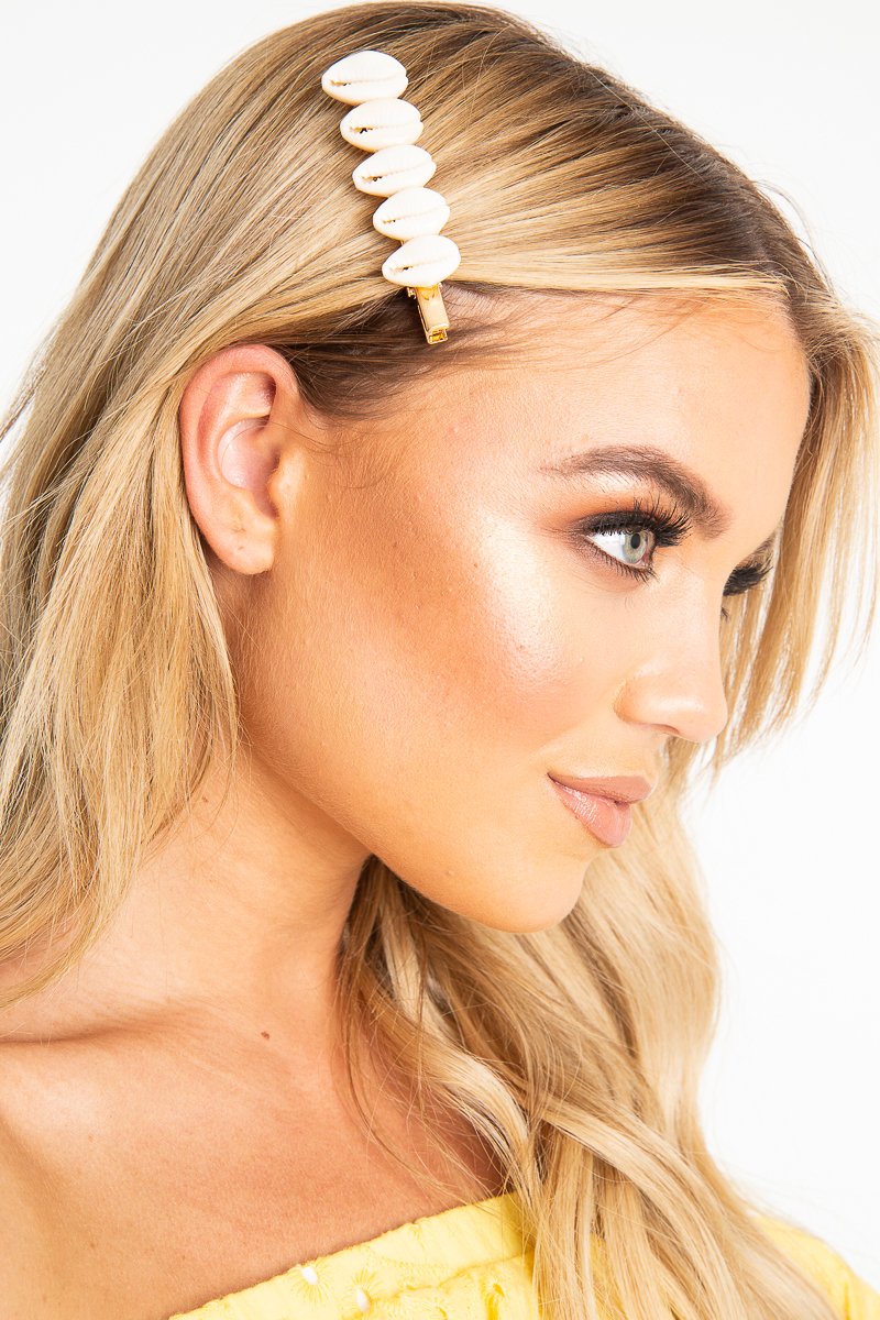 Gold Shell Detail Crocodile Barrette - Ignacia-Hair