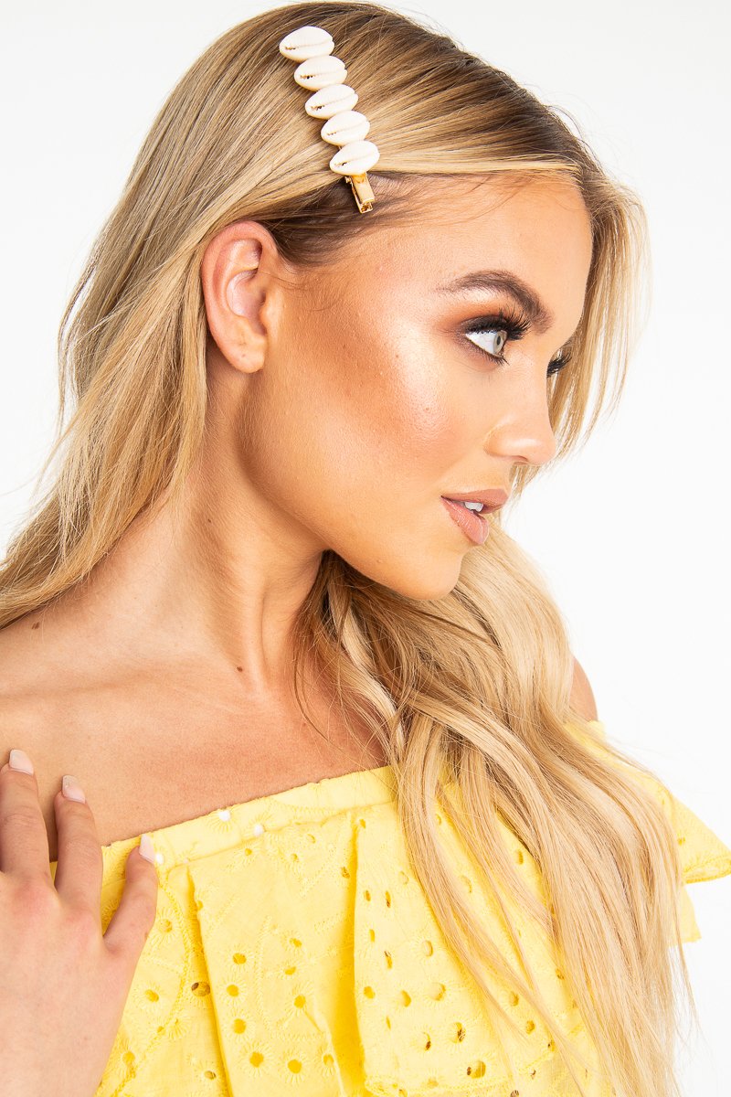 Gold Shell Detail Crocodile Barrette - Ignacia-Hair