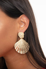 Gold Shell Detail Drop Earrings - Esty-Jewellery
