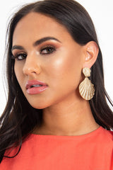 Gold Shell Detail Drop Earrings - Esty-Jewellery