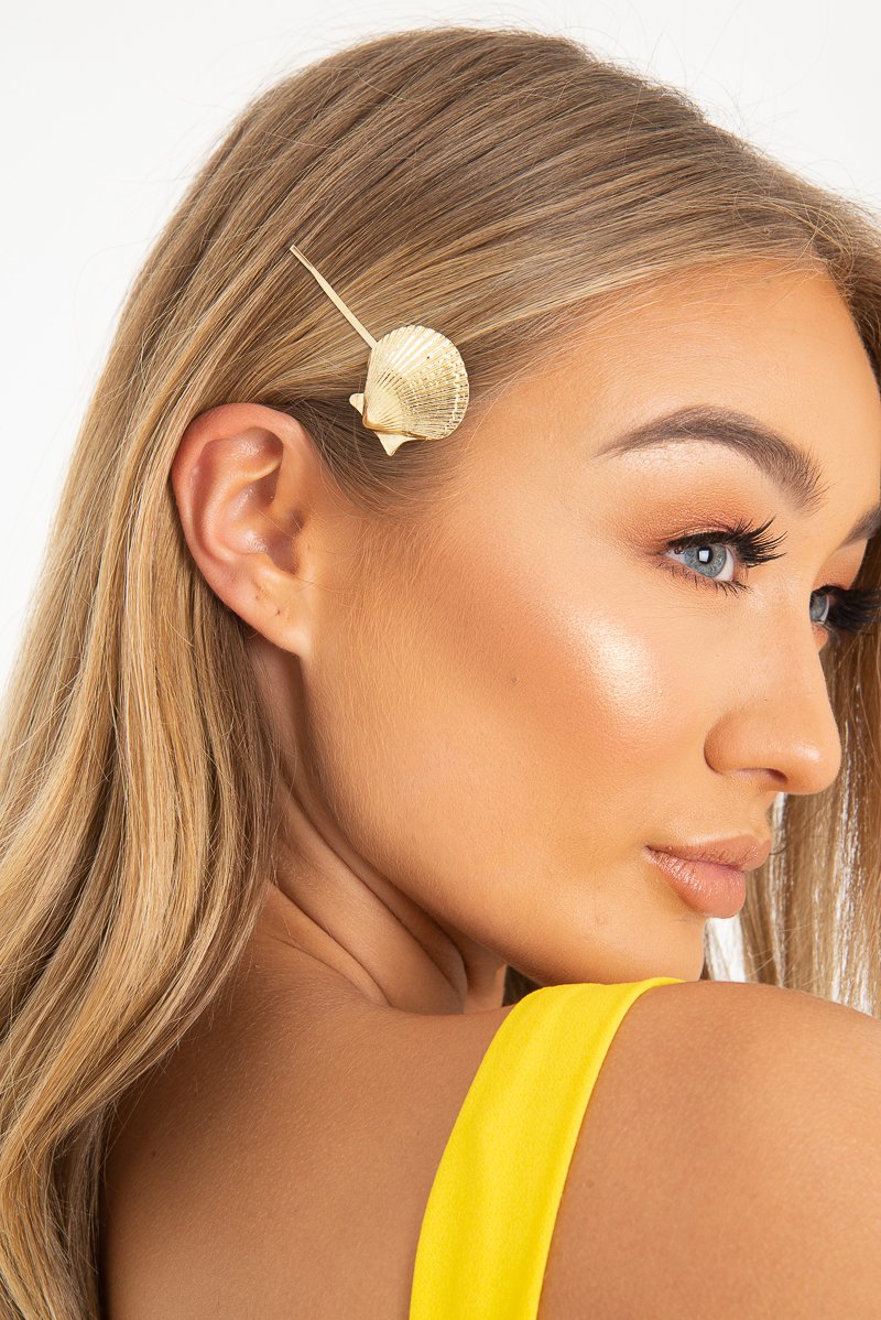 Gold Shell Detail Hair Clip - Telitha-Hair