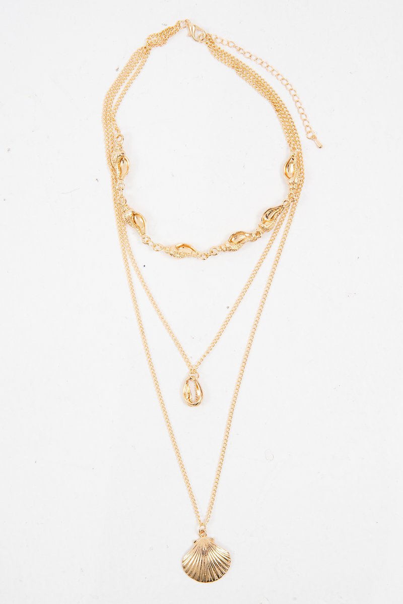 Gold Shell Detail Layered Necklace - Lalia-Jewellery