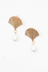 Gold Shell Detail Pearl Drop Earrings - Magdelena-Jewellery