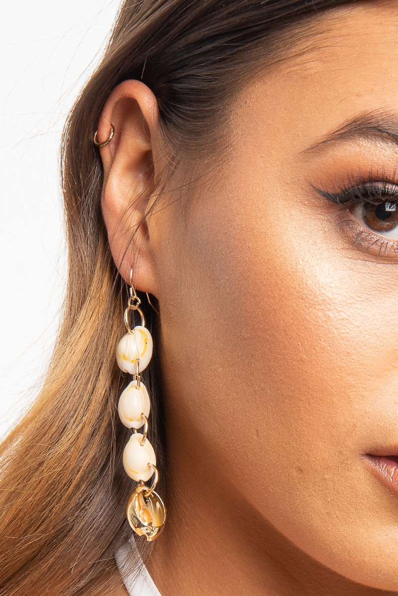 Gold Shell Drop Down Earrings - Iyla-Jewellery