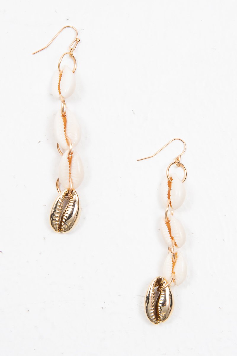 Gold Shell Drop Down Earrings - Iyla-Jewellery
