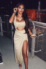 Gold Shimmer Cut Out Bodysuit Skirt Co-Ord - Evey-Skirts