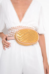 Gold Shiny Belted Bumbag - Ignacia-Bags
