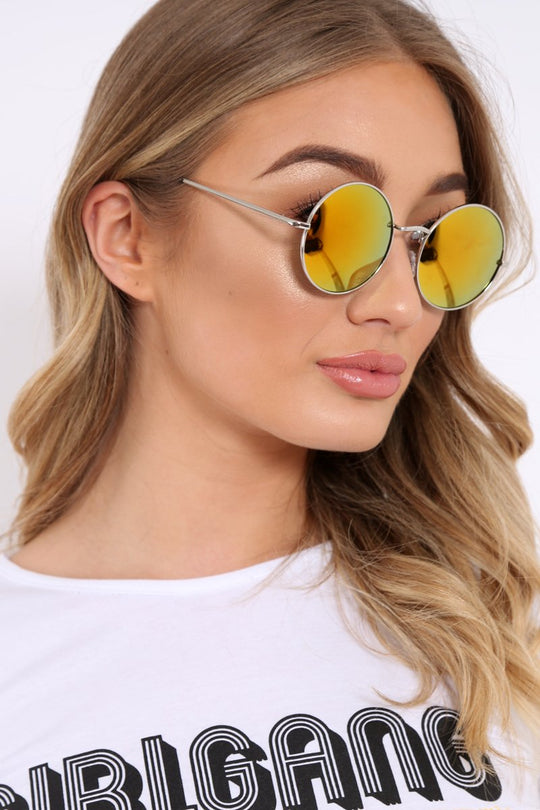 Gold Shiny Tinted Lens 90's Round Metal Sunglasses - Solstice