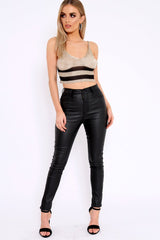 Gold Shiny Two Stripe Crop Top- Natacha-Tops