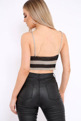 Gold Shiny Two Stripe Crop Top- Natacha-Tops