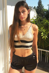 Gold Shiny Two Stripe Crop Top- Natacha-Tops