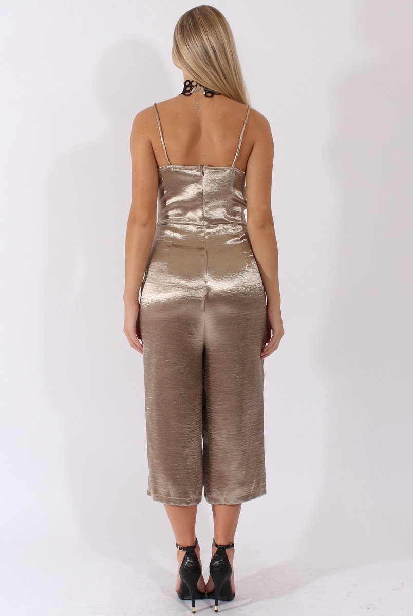 Gold Silky Culotte Jumpsuit - Berry-Jumpsuits