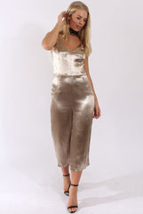 Gold Silky Culotte Jumpsuit - Berry-Jumpsuits
