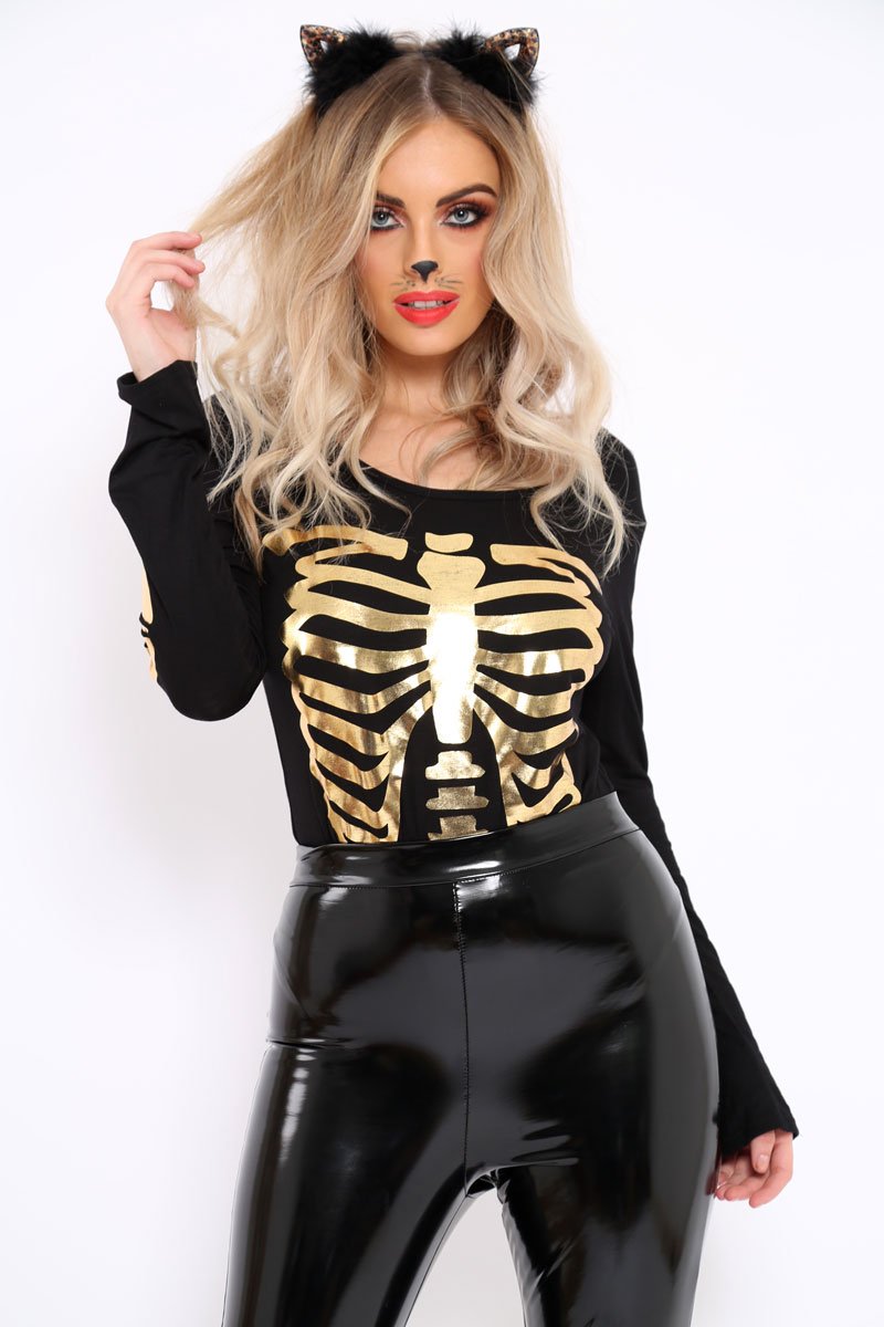 Gold Skeleton Bodysuit-Bodysuits