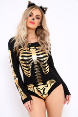 Gold Skeleton Bodysuit-Bodysuits