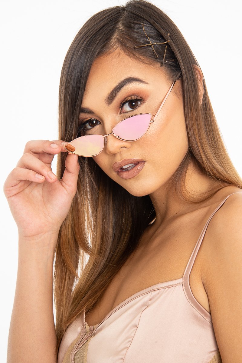Gold Small Cat Eye Metal Frame Sunglasses - Stefani-Sunglasses