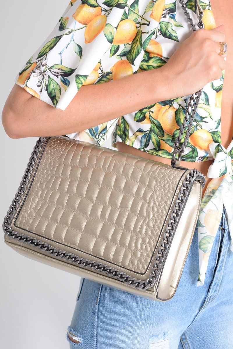 Gold Snake Effect Chain Bag - Harlow-Bags