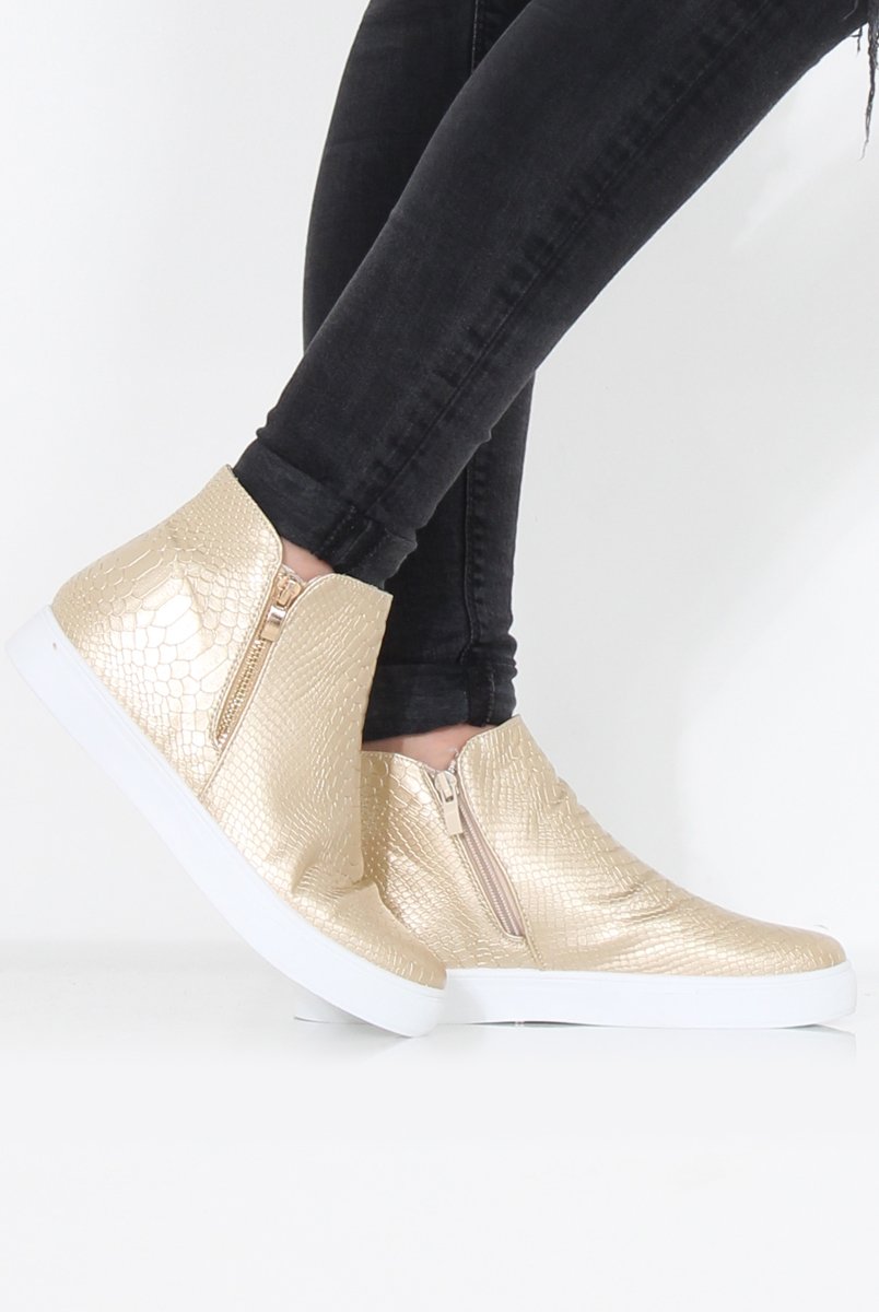 Gold Snakeskin Hightop Trainer - Tracey-Tops
