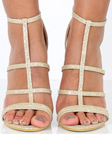 Gold Sparkle Caged Heels - Kinsley-Heels
