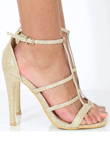 Gold Sparkle Caged Heels - Kinsley-Heels