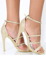Gold Sparkle Caged Heels - Kinsley-Heels