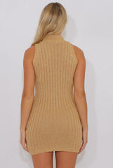 Gold Sparkle Knitted Turtleneck Dress - Mila-Dresses