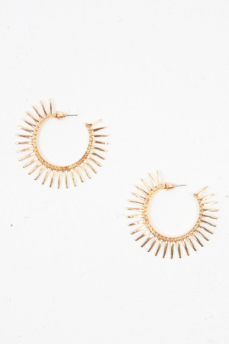 Gold Spike Detail Hoop Earrings - Maxine-Jewellery