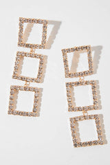 Gold Square Drop Diamante Embellished Earrings - Euna-Jewellery