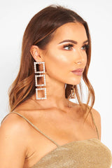 Gold Square Drop Diamante Embellished Earrings - Euna-Jewellery