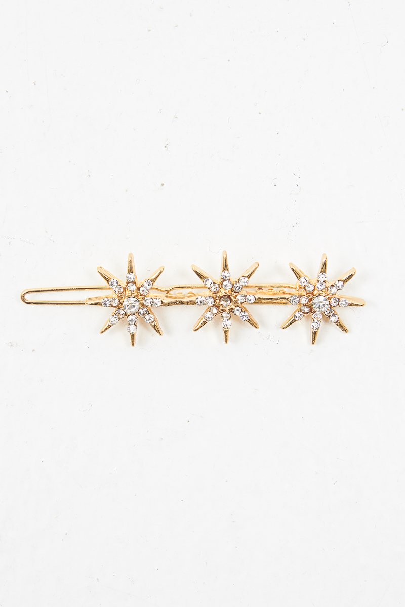 Gold Star Detail Diamante Embellished Hair Clip - Kymari-Hair