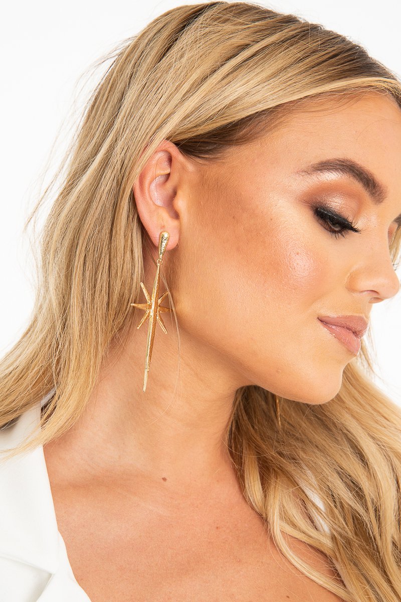 Gold Star Detail Drop Shape Earrings - Lavena-Jewellery