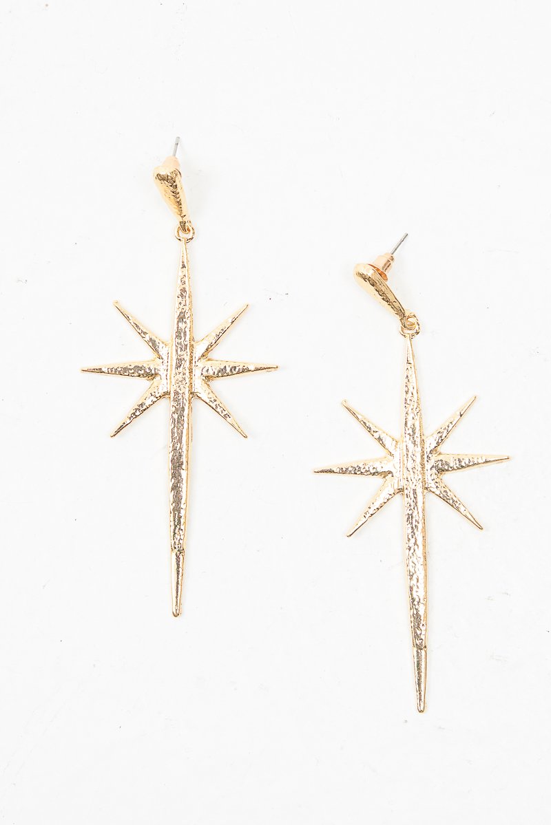 Gold Star Detail Drop Shape Earrings - Lavena-Jewellery