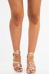 Gold Strappy Clear Insert Stiletto Heels - Evolett-Heels