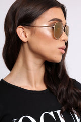 Gold Tinted Lens Gold Frame Aviator Sunglasses -Elly-Sunglasses