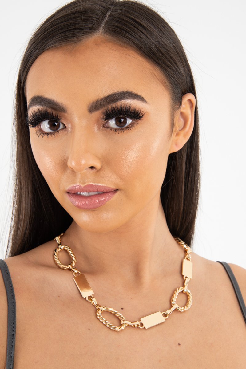 Gold Twist Hoop Bar Detail Necklace - Cailyn-Jewellery