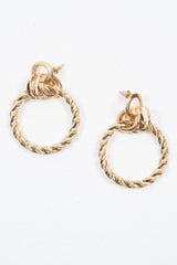 Gold Twisted Drop Ring Detail Hoop Earrings - Saidy-Jewellery