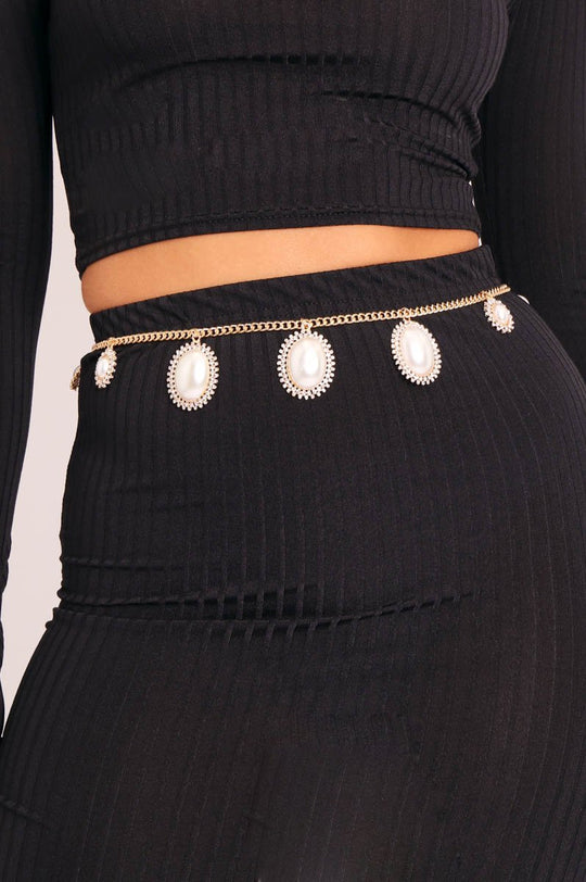 Gold Vintage Pearl Chain Belt - Saskia