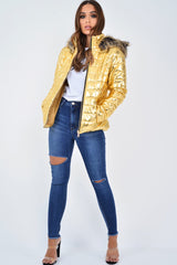 Gold Wet Look Puffer Coat - Soph-Coats