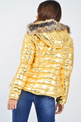 Gold Wet Look Puffer Coat - Soph-Coats