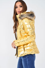 Gold Wet Look Puffer Coat - Soph-Coats
