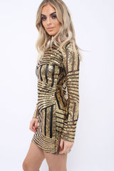 Gold and Black Sequin Bodycon Dress - Lisandra-Dresses
