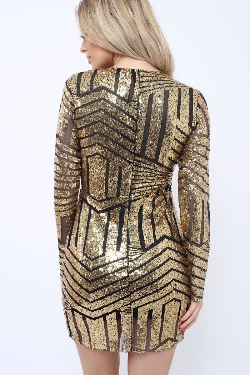 Gold and Black Sequin Bodycon Dress - Lisandra-Dresses