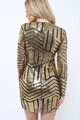 Gold and Black Sequin Bodycon Dress - Lisandra-Dresses