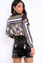 Gold and Black Slinky Wrap Tie Crop Top - Bleu-Tops