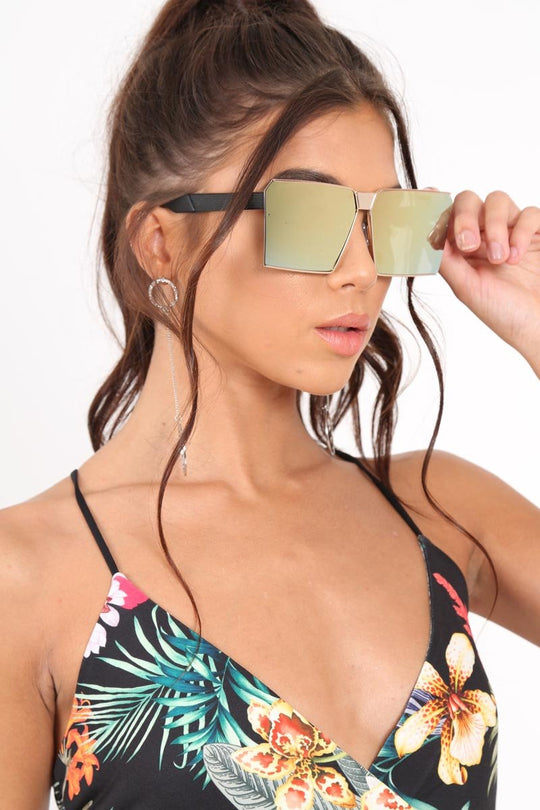 Gold oversized Square Frame Sunglasses - Misk