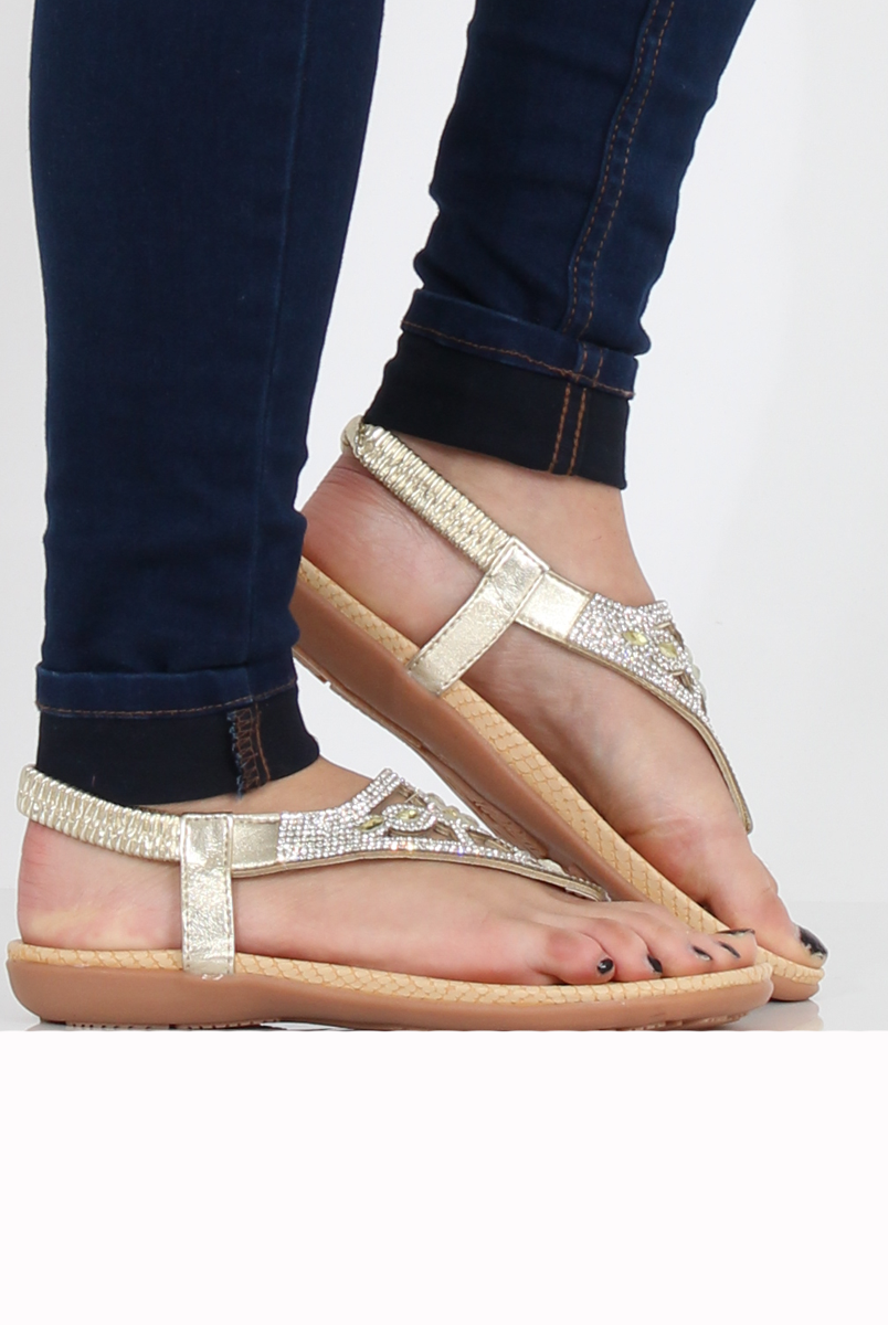 Golden Diamante and Jewelled Sandals- Taliya-Sandals