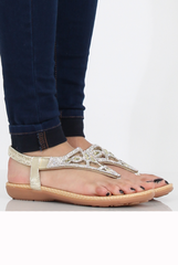 Golden Diamante and Jewelled Sandals- Taliya-Sandals