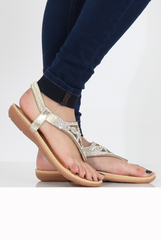 Golden Diamante and Jewelled Sandals- Taliya-Sandals