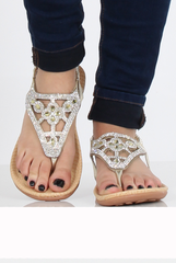 Golden Diamante and Jewelled Sandals- Taliya-Sandals