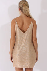 Golden Metallic Textured Slip Dress - Saffron-Dresses